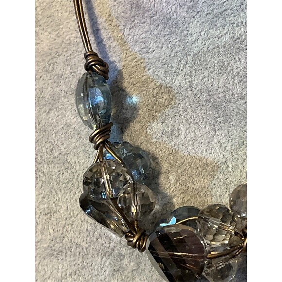 Cindy Ensor Designs Leather Hand Knotted Blue & Gray Crystal Cluster Necklace - Picture 3 of 6